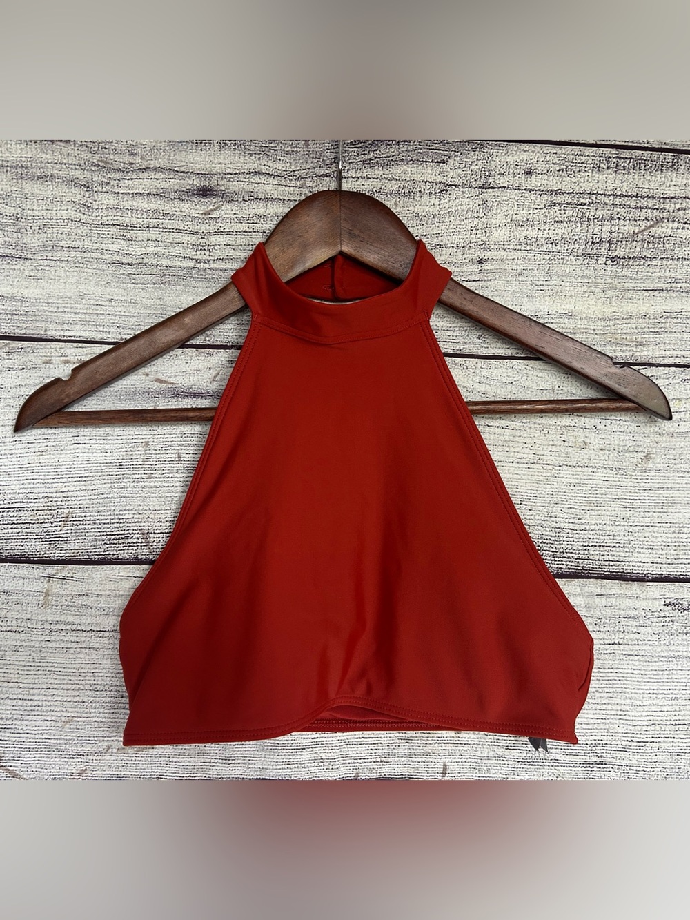 Aerie Crop halter neck backless burgundy swim bikini top size medium